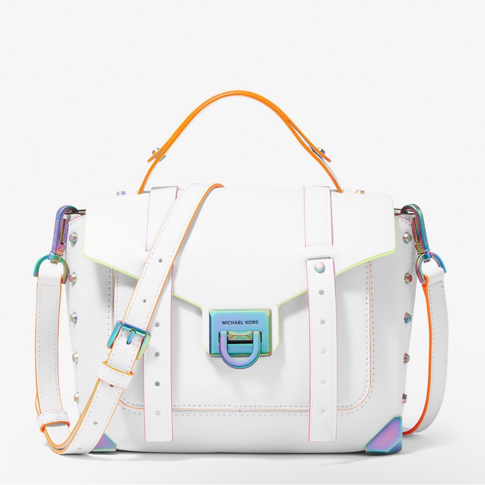 Manhattan Medium Contrast-Trim Leather Satchel